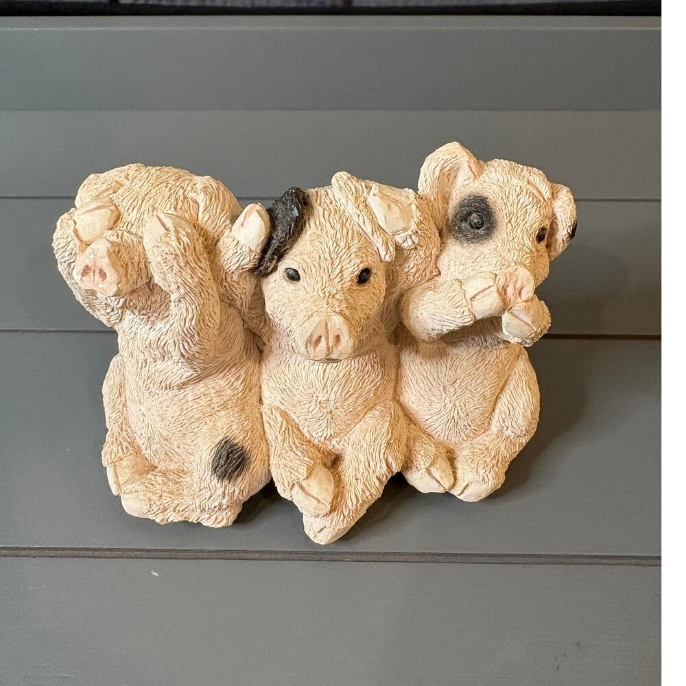 Stone Critters Figurine 3 Little Pigs See Hear Speak No Evi
